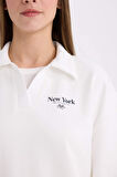 Relax Fit Polo Yaka Baskılı İnce Sweatshirt