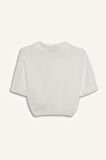 Cropped Fit Gömlek Yaka Keten Görünümlü Kısa Kollu Bluz