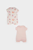 Kız Bebek Yenidoğan Dinazor Baskılı Penye 2'li Kısa Kollu Tulum