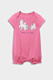 DeFacto Kız Bebek Yenidoğan Unicorn Baskılı Penye 2'li Kısa Kollu Tulum E4025A525HSPN43