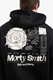 Defacto E9295 Siyah Rick and Morty Boxy Fit Kapüşonlu Sırt Baskılı Sweatshirt