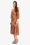 DeFacto Regular Fit V Yaka Çiçek Desenli Yarım Kollu Midi Elbise F0985AX25SMOG327