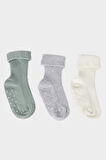 Kız Bebek Kaydırmaz Taban 3'lü Pamuklu Uzun Çorap