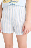 Kız Çocuk Pijama Takımı Baskılı Kısa Kollu Pijama Üstü Esnek Belli Kısa Şort Pijama Altı