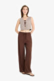 Wide Leg Çift Cepli Yüksek Esnek Belli Geniş Paça Pantolon