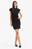 Bodycon Vücudu Saran Bisiklet Yaka Ribana Kolsuz Mini Elbise