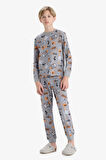 Erkek Çocuk Pijama Takımı Desenli Uzun Kollu Üst Uzun Alt
