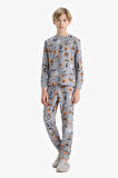 Erkek Çocuk Pijama Takımı Desenli Uzun Kollu Üst Uzun Alt