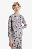 Erkek Çocuk Pijama Takımı Desenli Uzun Kollu Üst Uzun Alt