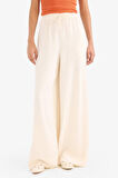 Wide Leg Keten Karışımlı Kumaş Pantolon Yüksek Bel Geniş Paça