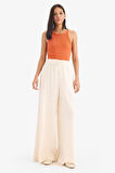 Wide Leg Keten Karışımlı Kumaş Pantolon Yüksek Bel Geniş Paça