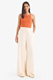 Wide Leg Keten Karışımlı Kumaş Pantolon Yüksek Bel Geniş Paça