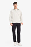 Regular Fit Polo Yaka Yarım Fermuarlı Fitilli Kadife Sweatshirt 