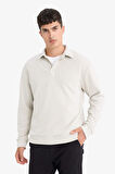 Regular Fit Polo Yaka Yarım Fermuarlı Fitilli Kadife Sweatshirt 