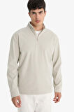 Regular Fit Yarım Fermuarlı Fitilli Kadife Sweatshirt