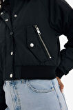 Su Geçirmez Regular Fit Polo Yaka Crop Fermuarlı Mont