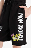 Erkek Çocuk Regular Fit Slogan Baskılı Sweatshirt Kumaşı Şort