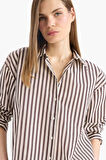 Loose Fit Çizgili Poplin Uzun Kollu Gömlek