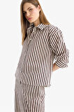 Loose Fit Çizgili Poplin Uzun Kollu Gömlek