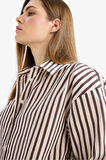 Loose Fit Çizgili Poplin Uzun Kollu Gömlek