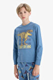 Erkek Çocuk Pijama Takımı Dinozor Baskılı Uzun Kollu Üst Uzun Alt