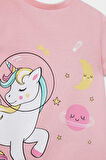 Kız Bebek Unicorn Baskılı Kısa Kollu Penye 2'li Pijama Takımı