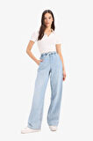 Pull On Wide Leg Yüksek Bel Geniş Paça Uzun Yumuşak Jean Pantolon