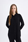 Regular Fit Basic Düz Uzun Kollu Gömlek Tunik	