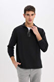 Regular Fit Dik Yaka Yarım Fermuarlı Basic Düz Sweatshirt