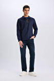 Regular Fit Dik Yaka Yarım Fermuarlı Basic Düz Sweatshirt