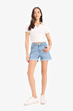 DeFacto Normal Bel Yıkamalı Cepli Duble Paça Jean Şort E0701AX25SMNM28
