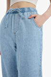 DeFacto Pull On Paperbag Yüksek Bel Düz Paça Uzun Yumuşak Jean Pantolon E0733AX25SMNM28
