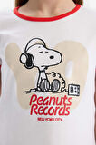 Kız Çocuk Snoopy Crop Bisiklet Yaka Kaşkorse Kısa Kollu Tişört