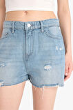 DeFacto Yüksek Bel Yırtık Detaylı Jean Şort E0499AX25SMNM55
