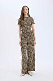 Straight Fit Leopar Desenli Cepli Bürümcük Pantolon