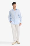DeFacto Regular Fit Polo Yaka Keten Karışımlı Yazlık Uzun Kollu Gömlek E0518AX25SMBE656