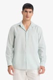 DeFacto Regular Fit Polo Yaka Keten Karışımlı Yazlık Uzun Kollu Gömlek E0518AX25SMGN1260