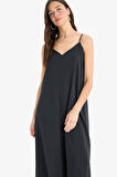 A Kesim V Yaka Modal Kolsuz Maxi Elbise