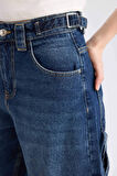 Baggy Fit Yüksek Bel Uzun Jean Yıkamalı Pantolon