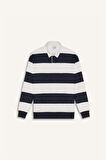 Boxy Fit Polo Yaka Çizgili Sweatshirt
