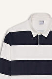 Boxy Fit Polo Yaka Çizgili Sweatshirt