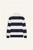 Boxy Fit Polo Yaka Çizgili Sweatshirt