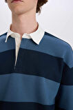 DeFacto Boxy Fit Polo Yaka Çizgili Sweatshirt D1784AX24WNIN257