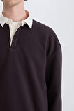 Boxy Fit Polo Yaka Basic Düz Sweatshirt
