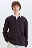 Boxy Fit Polo Yaka Basic Düz Sweatshirt