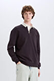 Boxy Fit Polo Yaka Basic Düz Sweatshirt