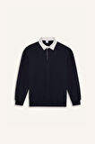 DeFacto Boxy Fit Polo Yaka Basic Düz Sweatshirt E6523AX24WNNV82