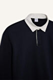 DeFacto Boxy Fit Polo Yaka Basic Düz Sweatshirt E6523AX24WNNV82