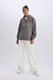DeFactoFit Oversize Geniş Kalıp Fermuarlı Dik Yaka Baskılı Kalın Sporcu Sweatshirt E5703AX24WNGR334