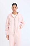 Relax Fit Kapüşonlu Cepli Basic Düz Fermuarlı Sweatshirt